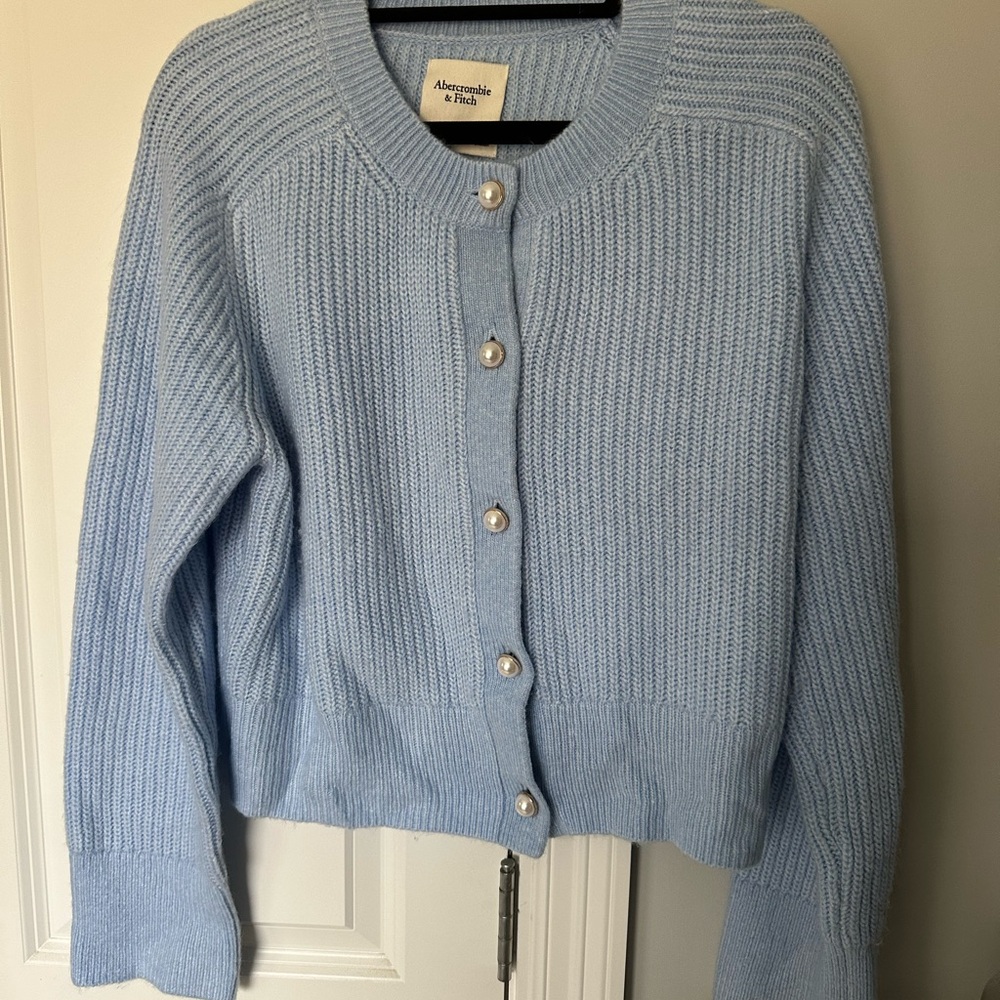 Abercrombie & Fitch Blue Cardigan Sweater with Ribbed Knit